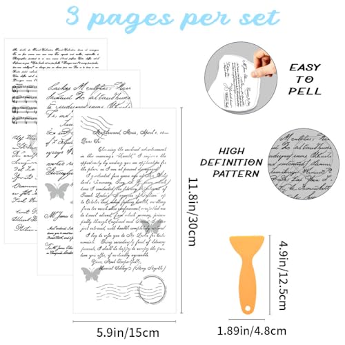 3 Sheets Vintage Scripts Rub on Transfers for Crafts, 12×6in