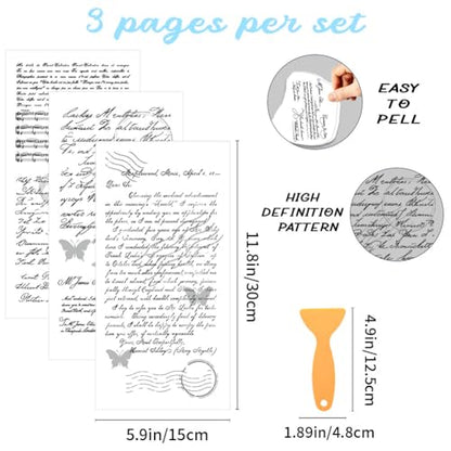 3 Sheets Vintage Scripts Rub on Transfers for Crafts, 12×6in