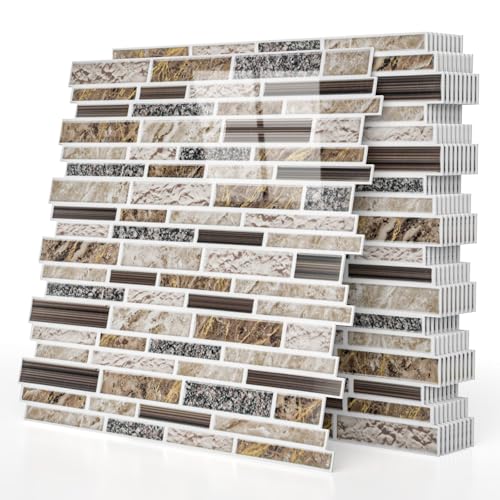 Vieshful Marble Peel and Stick Backsplash, 12 x 12 in, 10 Sheets - color: Dark Coffee Marble Mix, size: 20 Sheets