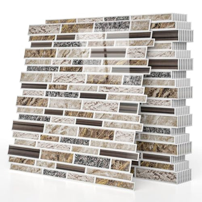 Vieshful Marble Peel and Stick Backsplash, 12 x 12 in, 10 Sheets - color: Dark Coffee Marble Mix, size: 20 Sheets