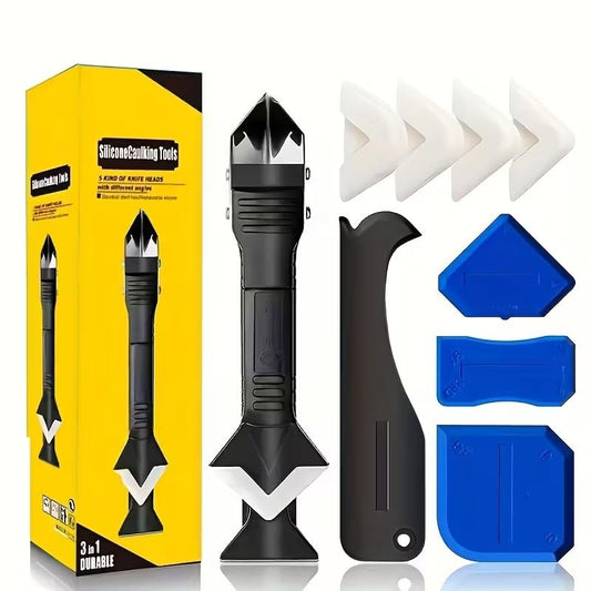 Multi-Purpose Caulking Tool Kit, Caulk Remover Grout Scraper with 5 Replaceable Silicone Tips for Kitchen Bathroom Tile Floor Window Home Improvement(9pcs/set)
