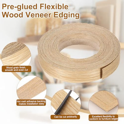 uxcell 1" x 49 ft Wood Edge Banding Pre-Glued Iron On Strip White Oak - color: White Oak, size: 1" x 49 ft