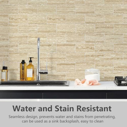 STICKGOO 10-Sheet Backsplash Peel and Stick Subway Tile(Thicker Design, Faux Golden Travertine) - color: Faux Golden Travertine