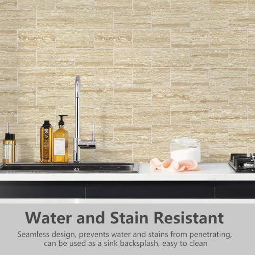 STICKGOO 10-Sheet Backsplash Peel and Stick Subway Tile(Thicker Design, Faux Golden Travertine) - color: Faux Golden Travertine