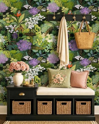 Peel and Stick Wallpaper Floral Renter Friendly Wallpaper - color: Jungle Green