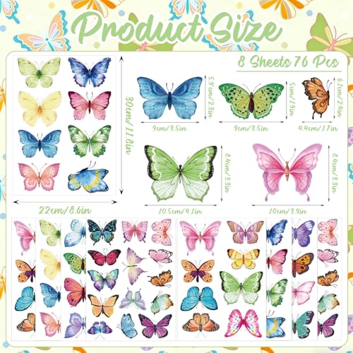 Butterfly Wall Decals, 8 Sheets 76 Pcs - color: Butterfly