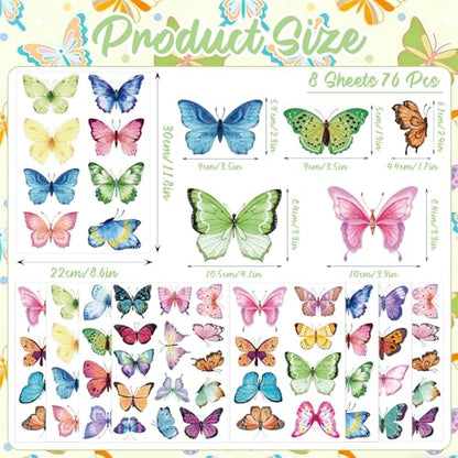 Butterfly Wall Decals, 8 Sheets 76 Pcs - color: Butterfly