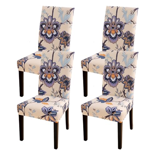 Dining Chair Covers Set of 4, Stretch Spandex Chair Slipcover, Black Chair Slipcovers, Washable Anti-Dust Chair Seat Cover for Kitchen Dining Room, Wedding Party - color: Flower1, size: 4Pcs