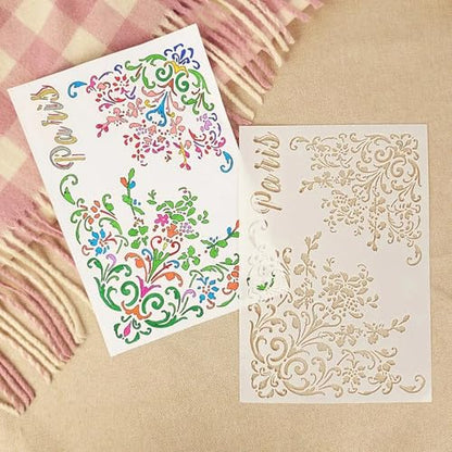 TIAMECH A4 Reusable Flower Edge Frame Stencil for Painting - style: Flower Edge