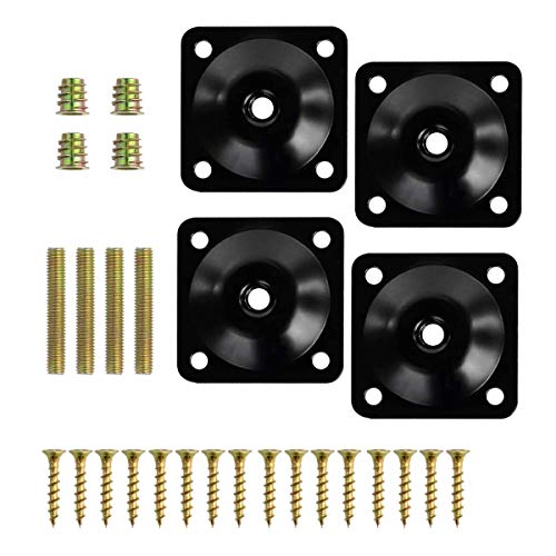 4Pcs Black Furniture Leg Mounting Plates Kit, M8 Bolts & Adapters - color: Black