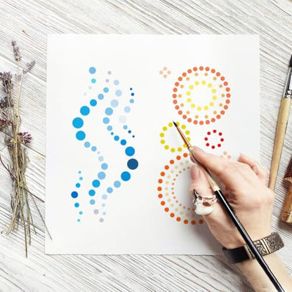FINGERINSPIRE 8PCS Geometric Circle Stencils 4.7x9.4inch with a Brush Dot Bubble Stencils Sun Hearts Pattern Drawing Template Reusable PET Plastic Painting Stencil for Wood Wall Home Decor DIY Project - style: Geometric Circle