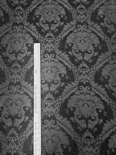 Damask Tapestry Chenille Fabric - Upholstery Fabric, 60" Width - Sold by The Yard (Black/Black) - color: Black/Black