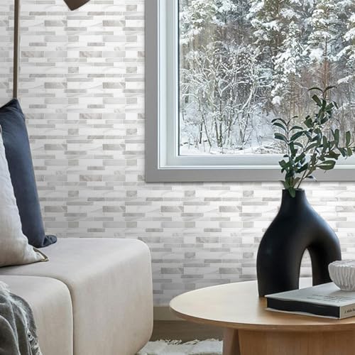 10-Sheet Peel and Stick Kitchen Backsplash Tiles - color: Beige White