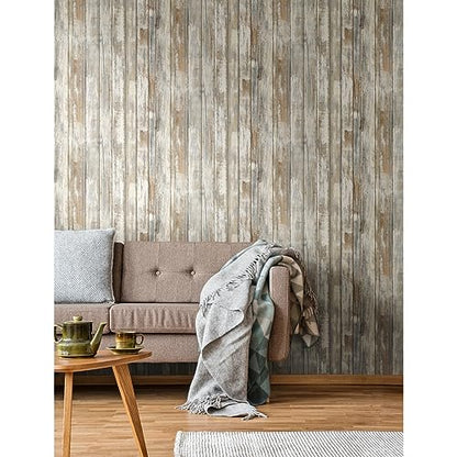 RoomMates White Distressed Wood Peel and Stick Wallpaper - color: Rustic Wood
