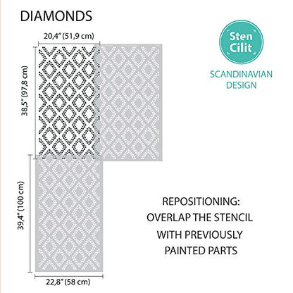 STENCILIT Diamonds Large Wall Stencil for Painting - 24x39in Stencil