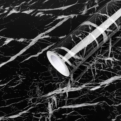 Abyssaly Black and White Marble Contact Paper Peel and Stick Countertops - color: Black, size: 15.7" x 118"