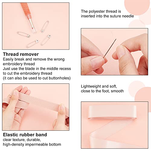 SUPERFINDINGS Pointe Shoe Professional Stitch and Sewing Kit Including Satin Ribbon, 2m Rubber Cord, 45m Sewing Thread, 2pc Leather Sewing Stitching Needle, 1pc Thread Cutter and Others