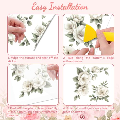 Peacoblue Beige Ivory Flowers Rub On Transfers for Furniture Craft 6"x12" - style: Beige Ivory Flowers