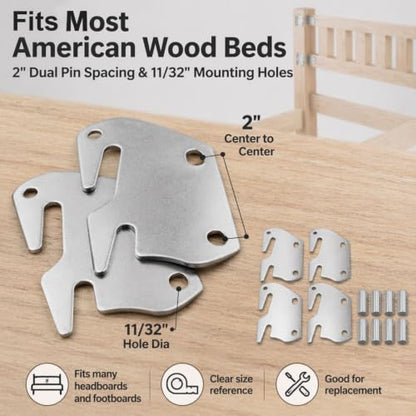 NEWHOOK 4 Pcs Universal Wood Bed Rail Hook for Bed Frame with Pin