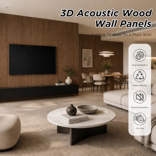 SMARTSTANDARD Wood Fluted Acoustic Wall Panels, 94x5.9in, 6 Pcs, Brown - color: Brown
