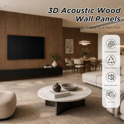 SMARTSTANDARD Wood Fluted Acoustic Wall Panels, 94x5.9in, 6 Pcs, Brown - color: Brown