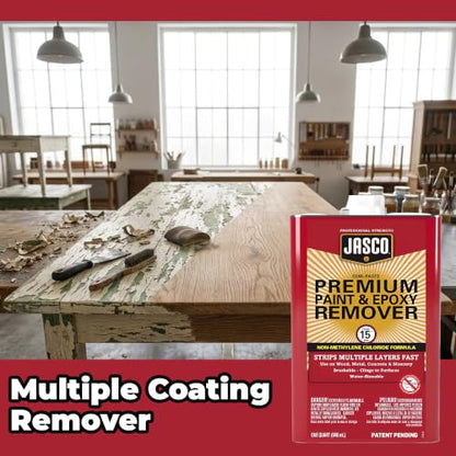Multi-Surface Paint Stripper - Jasco Premium Paint & Epoxy Remover - Qt - Epoxy, Varnish, Enamel, Latex, & Oil-Based Paint Remover - Concrete, and Masonry Surfaces Bundled with Omni Depot Gloves