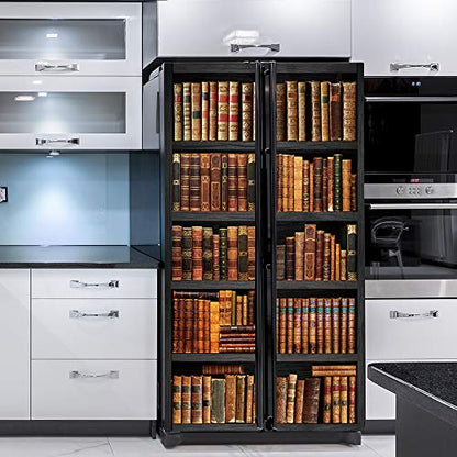 Modern Art Self Stick Vinyl Door Mural Sticker, Peel and Stick Removable Refrigerator Wrap Decal, Book Shelf, 32.3x78.7, 2 Pcs Set - color: Book Shelf