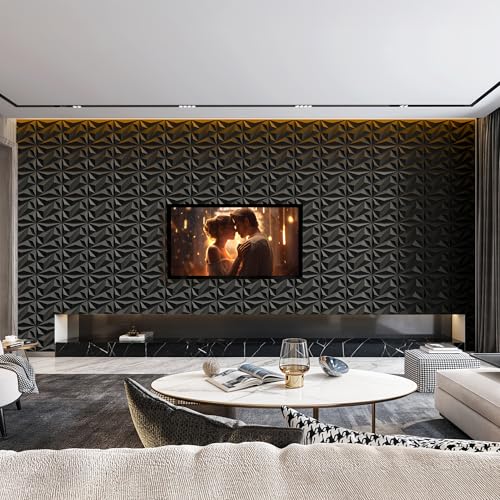 INMOZATA 3D Wall Panels, Diamond Textured PVC Accent Wall Panels - color: A_Black