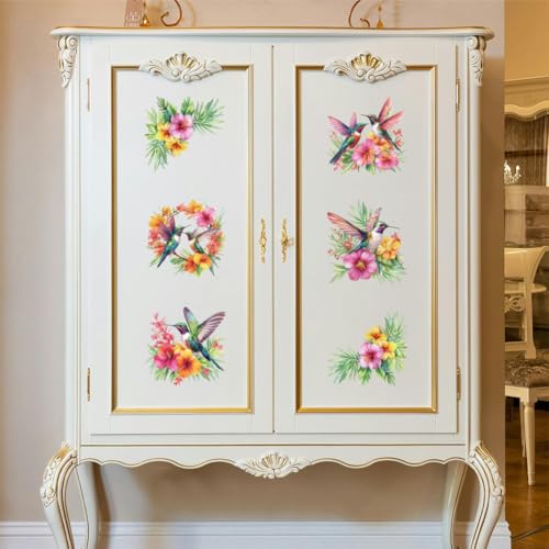 Peacoblue Hummingbirds and Flowers Rub On Transfers for Furniture 6"x12" - style: Colorful Hummingbirds and Flowers