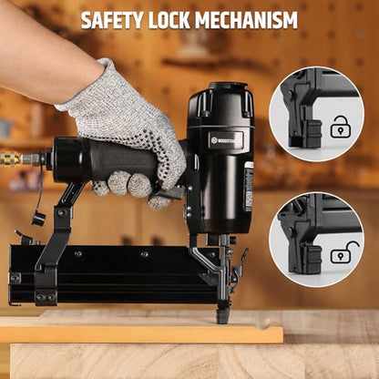 Pneumatic Brad Nailer, 18 Gauge 2 in 1 Air Brad Nail Gun and Staple Gun, compatible with 2-Inch Brad Nails and Crown 1-1/2 inch Staples, for Upholstery, DIY Project, Woodworking