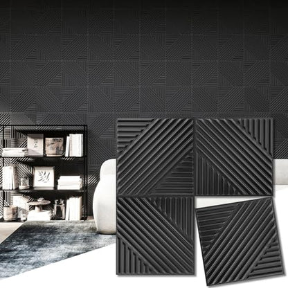 Art3d 3D Textured Accent Wall Panels, 12 x 12 Inch, 33-Pack, Black - color: Black