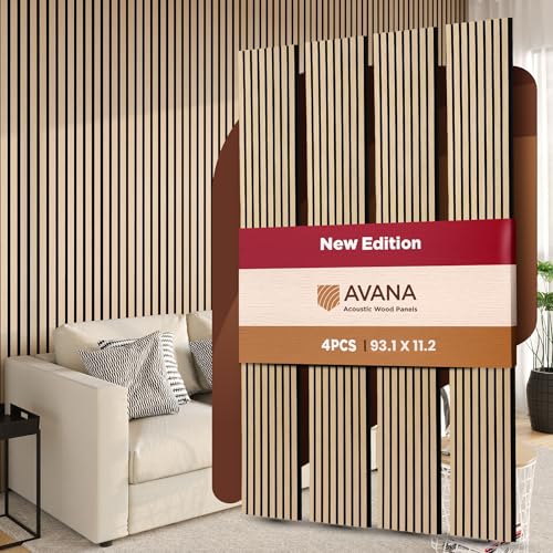 Avana Acoustic Wood Wall Panels – 93.2x11.25 Inch Panels – Fits 94x12 Layout – White Oak Acoustic Panels 4 PCs – Wall Panels for Interior Wall Decor for Homes, Offices – Design Wood Panels for Wall - color: Natural Oak, size: 94X11 (4 PCs)