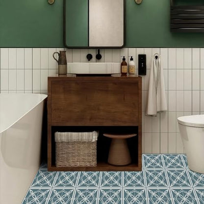 HOMETITUTE Nordic Blue Floral Silhouette Floor 12in Vinyl Tile - color: Blue