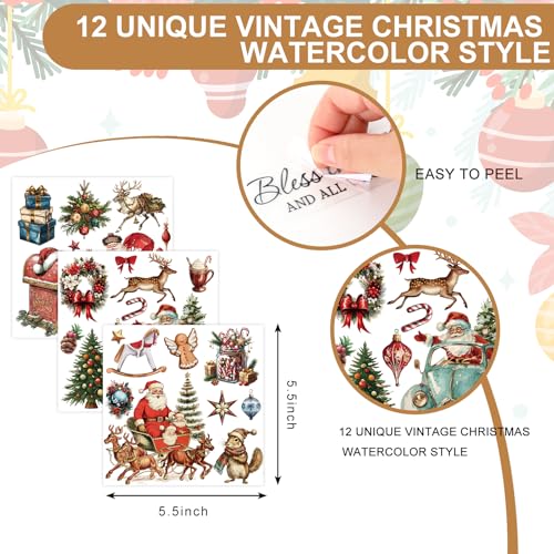 Whaline 12 Sheets Christmas Rub on Transfer for Crafts Rub on Transfer Stickers Vintage Santa Snowman Xmas Tree Furniture Decals for Home Office Classroom Party DIY Crafts, 5.5 x 5.5 Inch - style: Vintage Christmas