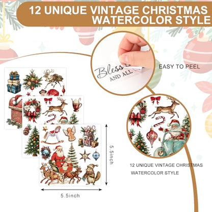 Whaline 12 Sheets Christmas Rub on Transfer for Crafts Rub on Transfer Stickers Vintage Santa Snowman Xmas Tree Furniture Decals for Home Office Classroom Party DIY Crafts, 5.5 x 5.5 Inch - style: Vintage Christmas