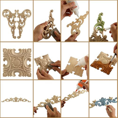 Wooden Carved Onlays Appliques, Unpainted DIY Wood Carving Decals Furniture Trim for Cabinet Door Bed Cupboard Wall Decor (15.74") - size: 40x7.5m/15.74"x2.95"