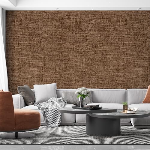 Brown Grasscloth Peel and Stick Wallpaper 17.3"x120" Faux Linen Textured Contact Paper Removable Self Adhesive Vinyl Wallpaper for Bedroom Bathroom Kitchen Cabinets - color: Brown, size: 17.3" x 120"