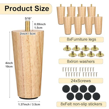 Maitys 4 Inch Round Solid Furniture Legs Furniture Wooden Replacement Chair Feet Dresser Sofa Couch Legs Table Cabinet Footstool DIY Projects for Home(Wood,8 Pcs) - color: Wood