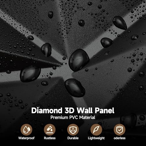 INMOZATA 3D Wall Panels, Diamond Textured PVC Accent Wall Panels - color: B_Black