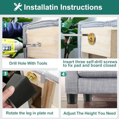 4pcs Plastic Square Legs 2-1/2" with Plate Nuts, M8-1.25 Thread - size: 2-1/2 Inch, M8-1.25 Metric Bolts