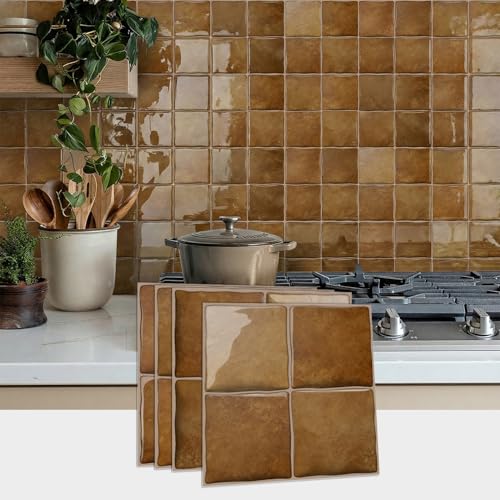20Pcs Brown Peel and Stick Kitchen Backsplash Slab Tile Sticker 6"x6"﻿ - color: D-003
