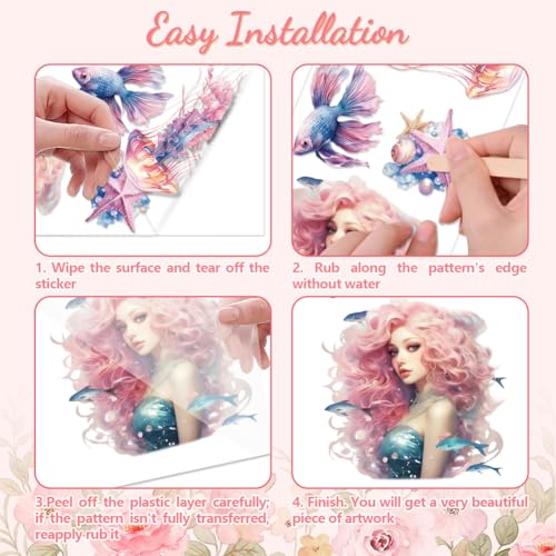 Peacoblue Mermaid Ocean Rub On Transfers for Furniture 6"x12" - style: Mermaid Ocean World