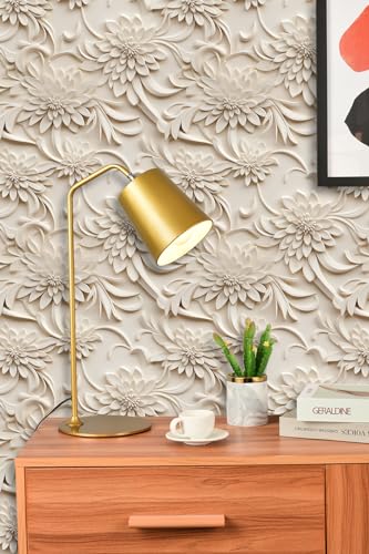Peel and Stick Wallpaper Light Brown Scroll Floral Accent - color: Brown, size: 17.7" x 118"