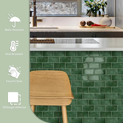 10-Sheet Thick Peel and Stick Kitchen Backsplash Tiles - color: Light Green