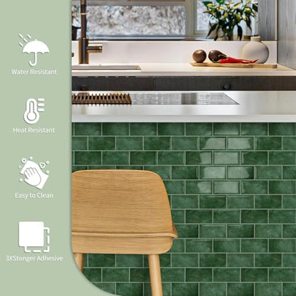 10-Sheet Thick Peel and Stick Kitchen Backsplash Tiles - color: Light Green