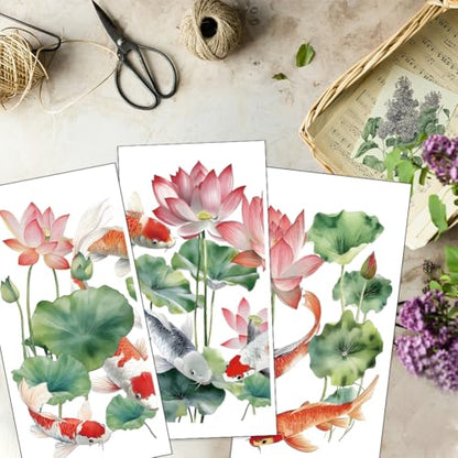 OLYCRAFT 3pcs/Set Koi Pond Rub on Transfers for Furniture and Crafts 6x12 Inch Lotus Furniture Decals Furnitures Transfer Stickers with 1pc Scraper Rub on Decals for Home Decor Scrapbooking - style: Koi