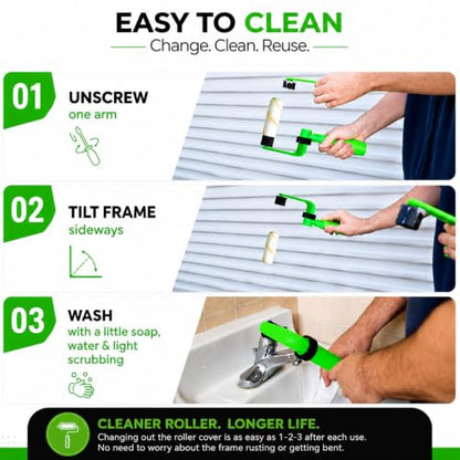Ergonomic 4 Inch Paint Roller Frame Kit with Extension Handle, Lightweight Mini Paint Roller for Walls, Cabinets, Trim and Furniture, Comfortable Grip Helps Reduce Hand Fatigue, Green