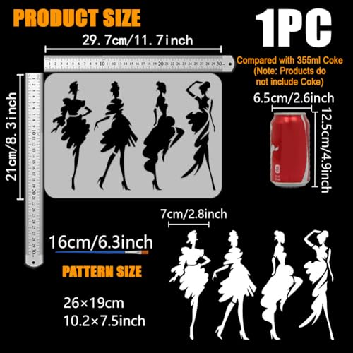 FINGERINSPIRE Abstract Art Fashion Lady Stencil with Paintbrush 11.7x8.3inch Reusable Fashion Woman Stencil Plastic Lady Beauty Dress Drawing Template Stencil for Home Wall Fabric Art Decor - style: Abstract Art Fashion Lady