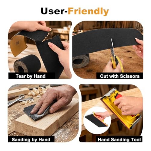 80 Grit Sandpaper Roll, 3-2/3" Wide 11 Yards Long Wet Dry Sanding Sheet