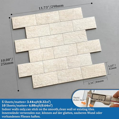 Subway Tile Peel and Stick Kitchen Backsplash Beige 10pcs - color: Beige